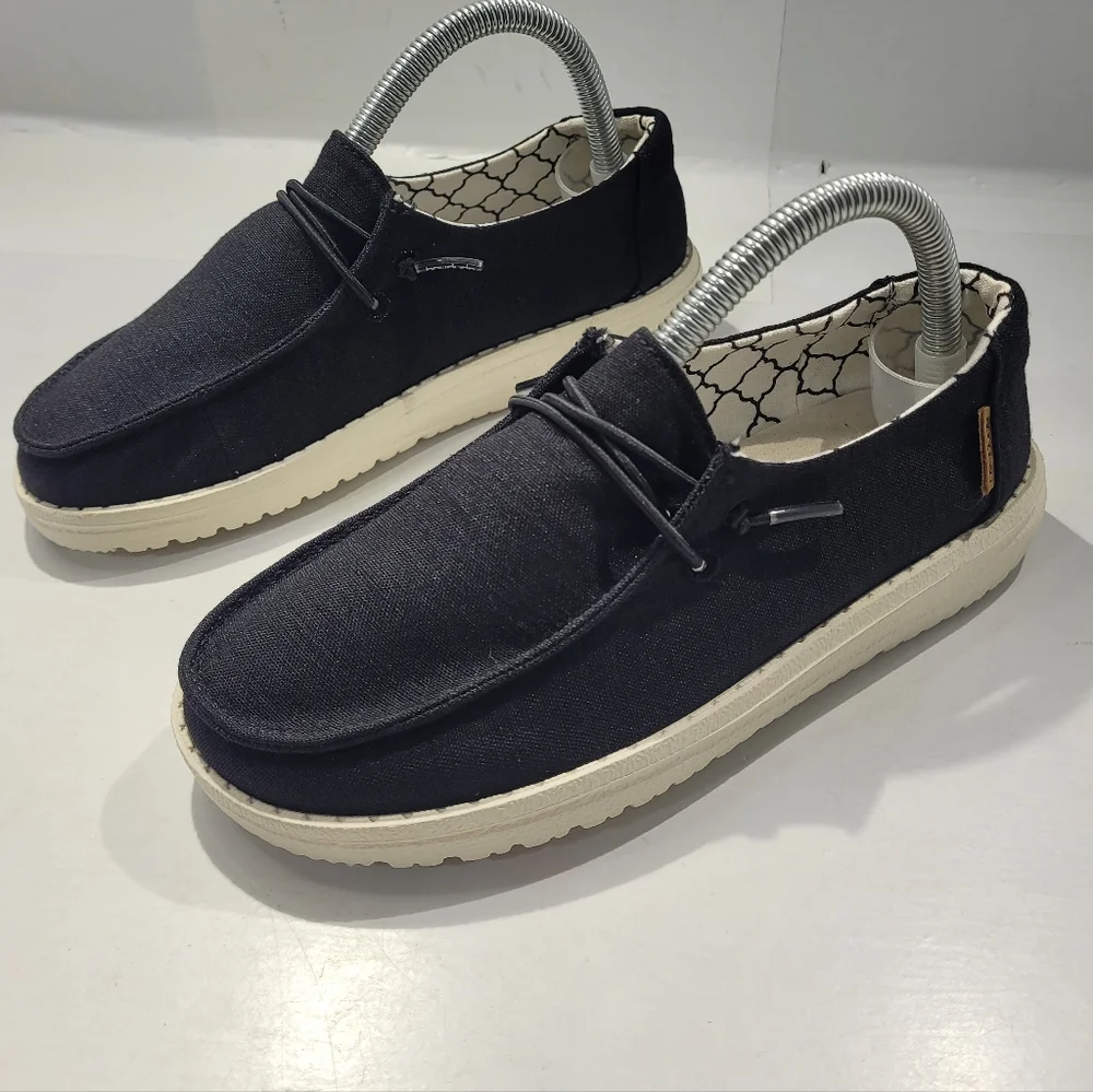 HEY DUDE WENDY YOUTH LINEN BLACK SLIP-ON CASUAL SHOES SIZE 2/LADIES 3